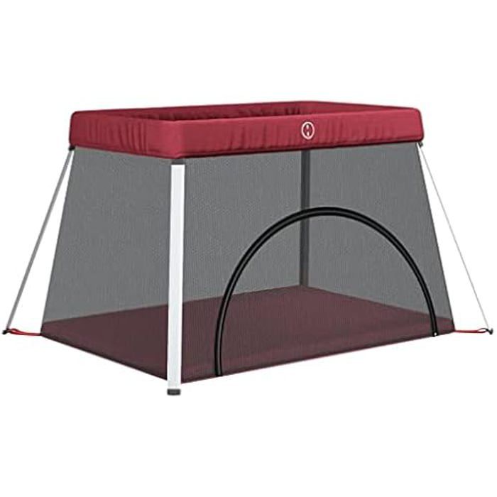 Boîte pour Enfants - Revera - Matelas Rouge - Tissu Lin - Lit de Voyage 2 en 1 - Confortable et Pratique