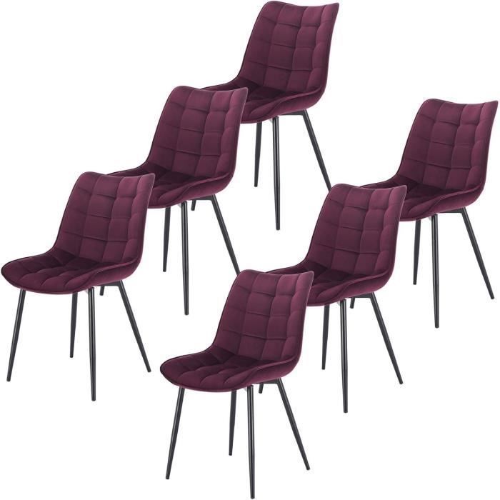 WOLTU Lot de 6 Chaises de salle à manger Chaise de cuisine scandinaves en velours Pieds en métal Bordeaux W0ATT0086-6