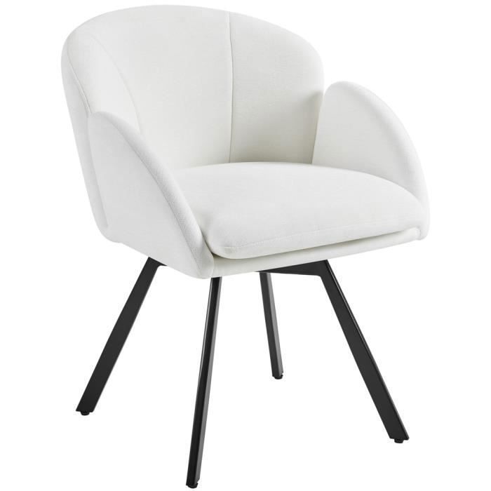 Yaheetech Chaise de Salon Design Fleur en Velours Chenille Fauteuil dappoint Rotatif à 360° avec Coussin Amovible Blanc