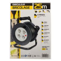 Enrouleur électrique Dhome 25 Mètres - 4 Prises - 3x1.5mm² 16A - Avec Poignée - NEUF