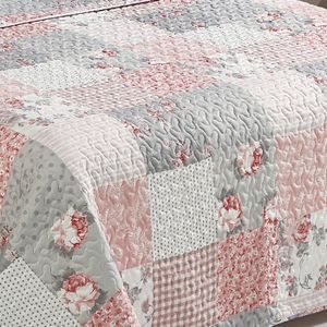 Dessus De Lit Patchwork Vintage Fait Main - Fleurs Roses - Blocs Supplémentaires Inclus