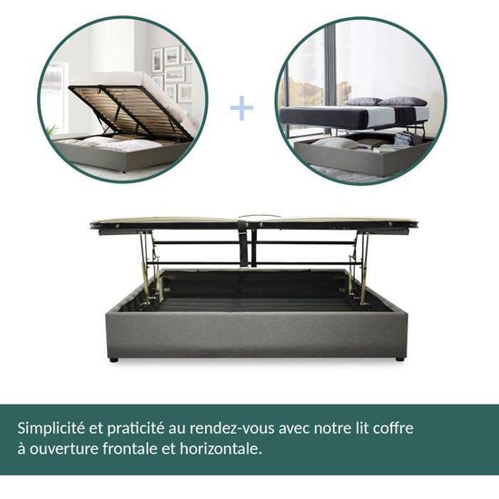 SAMPUR - Lit Coffre Merveilleux - Lit En Tissu + Sommier à Lattes + Espace De Rangement - 160 X 200 Cm - Gris Clair