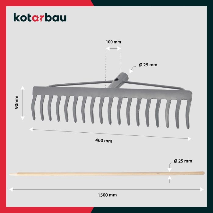 Mini Râteau De Jardin 6 Dents - Manche Bois, Tête Acier, Longueur 33 Cm - Pour Désherbage, Aération