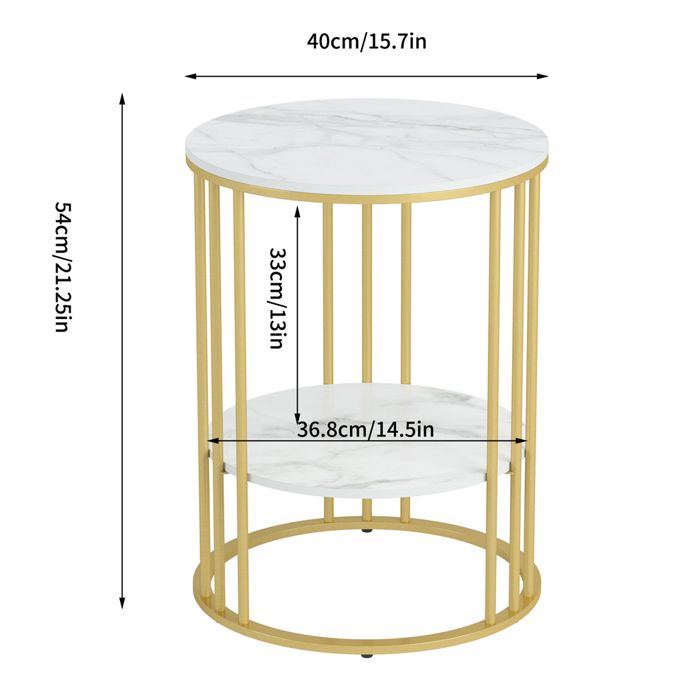 Table basse ronde 60x60x36 cm en marbre blanc et aluminium doré | Maison et Styles