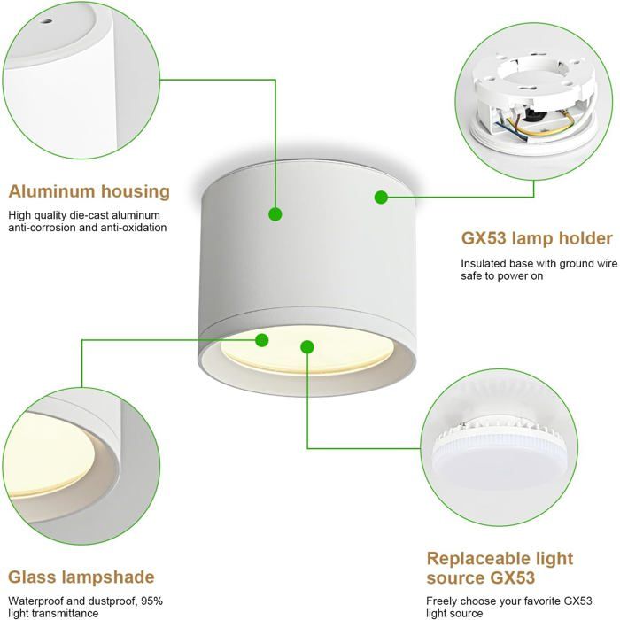 Spot LED Encastré Extérieur Zizzler - IP44 étanche, 12W Blanc Chaud 3000K, Design Anneau Acrylique, Pour Salle De Bain, Couloir, Cuisine