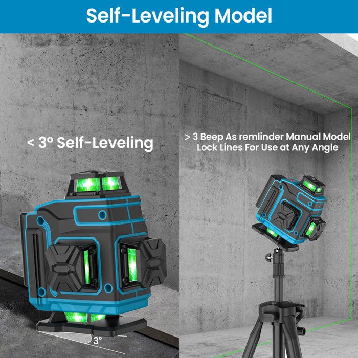 Niveau Laser vert 4D 16 lignes, Horizontale/Verticale à 360°,IP54 Avec télécommande et étui de