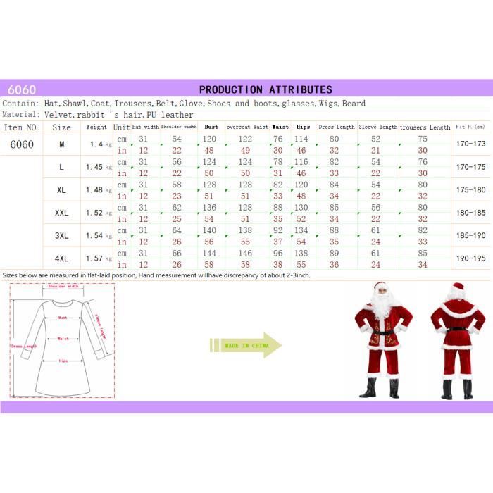 Costume Complet Père Noël Pour Adulte - 10 Pièces (veste, Pantalon, Bonnet, Barbe, Etc.), Velours Rouge, Taille Unique Ajustable - 9