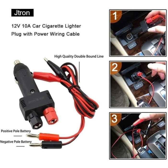 Lot De 2 Prises Allume-Cigare 12V Mâle Avec Fusible 10A Et LED - Futheda