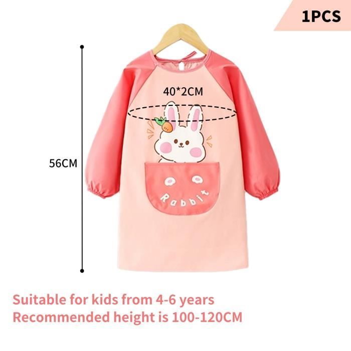 Funmo Tablier De Peinture Enfant - Manches Longues, Imperméable, Poche - Bleu/rose/vert - Pour 6-10 Ans