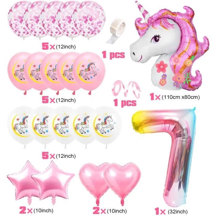 Decoration Anniversaire Licorne Fille, Kit Bleu Violet Rose Avec 3D