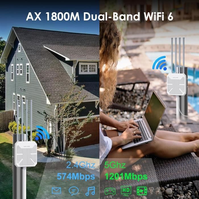 Répéteur WiFi Extérieur Wavlink N300 - Antenne Longue Portée 2.4G - PoE - IP65 - Pour Grands Espaces