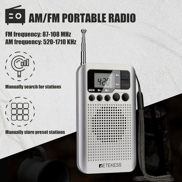 PRUNUS J-725 Radio Portable Rechargeable, Radios FM Réveil, Radio