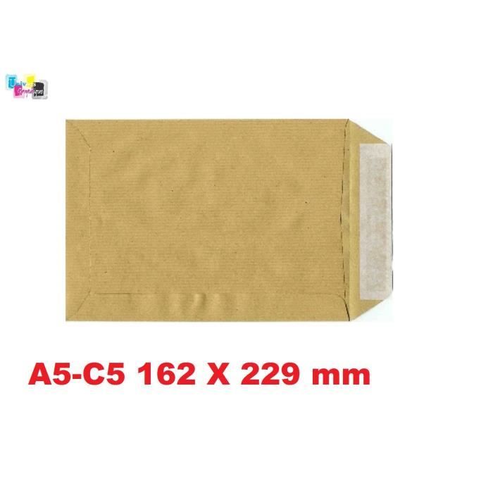 100 - pochette A5, enveloppe A5 162 x 229 mm enveloppe Kraft 90g fermeture  avec bande adhésive autocollante - Paquet De 100. envelop