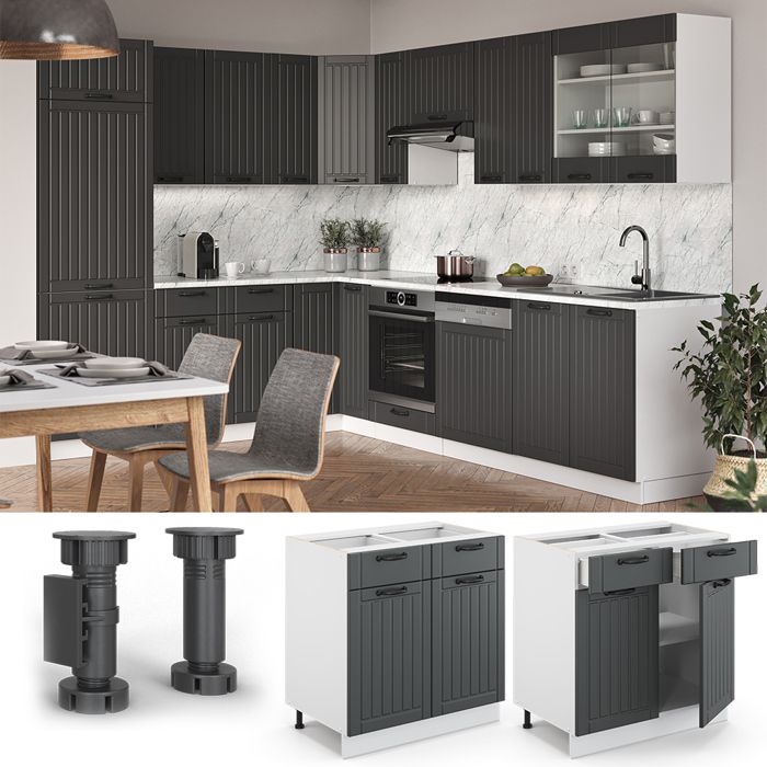 Meuble Sous-évier 80 Cm Fame-Line VICCO – Blanc Anthracite, Haute Brillance, Neuf