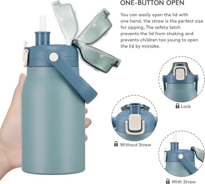 Gourde Isotherme Autsel 1.7L Inox 316 - Paille Incluse, Isolation 24h Froid/12h Chaud - Pour Sport, Randonnée