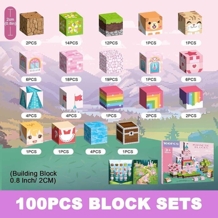 Blocs Magnétiques 100 Pièces 2CM – Jeu De Construction Créatif Pour Enfants Dès 3 Ans, Cubes Aimantés Multi-Couleurs, Jouet Montessori Éducatif Pour Garçons Et Filles De 3 à 12 Ans
