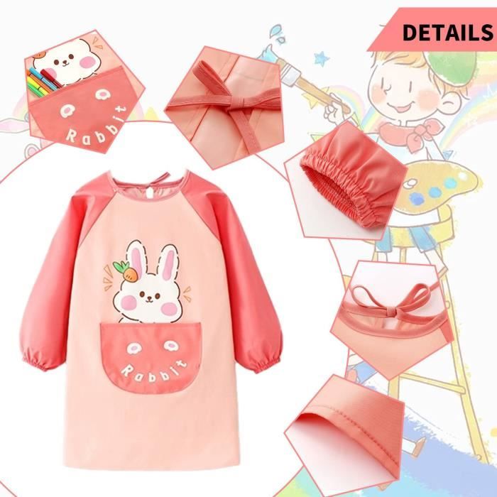 Tablier d'école fille manches longues Fushia - Broderie Pomme Tablier d'école fille manches longues Fushia - Broderie Pomme