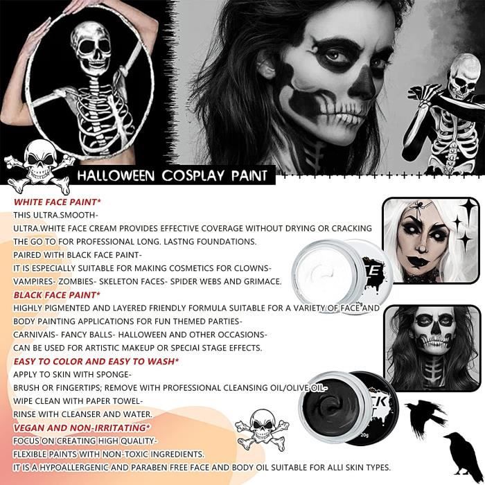 Maquillage Carnaval, Maquillage Halloween pour Visage, Noir + Blanc  Maquillage Enfants Peinture Visage pour Halloween, Noël,Carnaval
