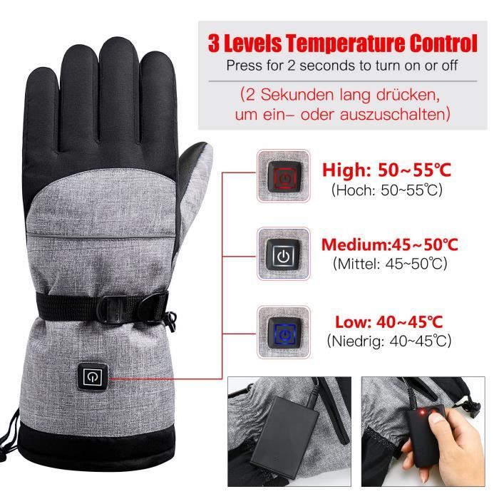 Gant Chauffant avec Batterie pour Femmes Hommes, 7,4V 5000mAh Gants  Chauffants à Piles Rechargeables électriques,Gants Chauffants pour Ski