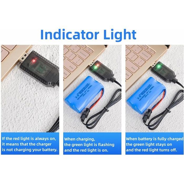 2 Câbles Chargeur USB RC Universel – SM-3P Pour Batterie LiPo 7.4V, 1000mAh, Avec Indicateur LED