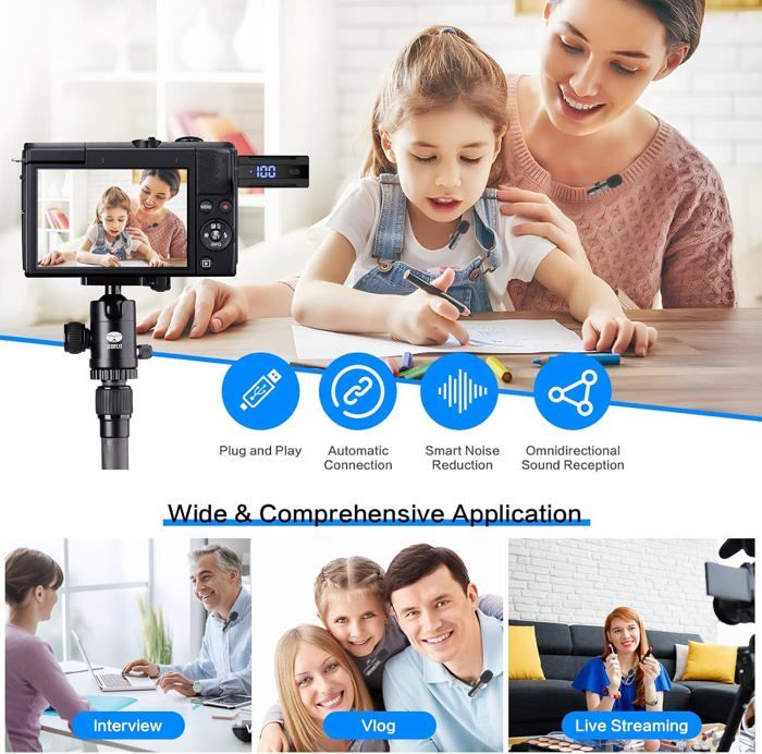 Micro Cravate Sans Fil OSA Double Lavalier - Pour Appareil Photo, Ordinateur, Smartphone Avec Écran Puissance