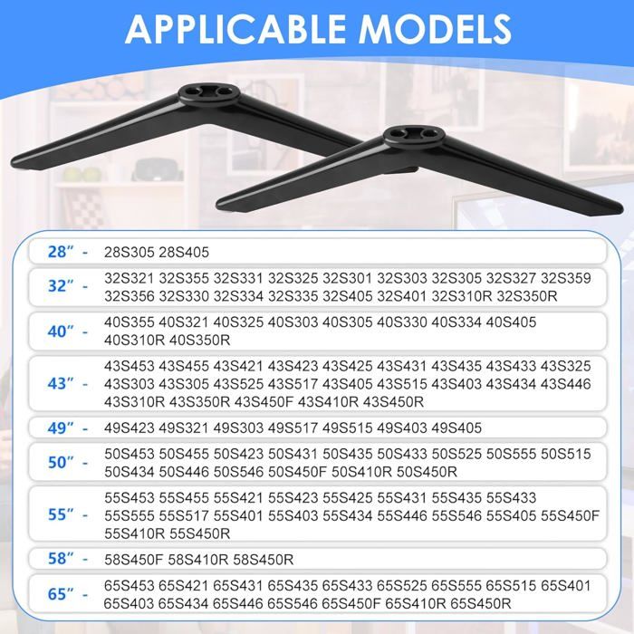 Pieds TV Universel Pour écrans 32 à 55 Pouces - Compatible TCL, Roku, LG...