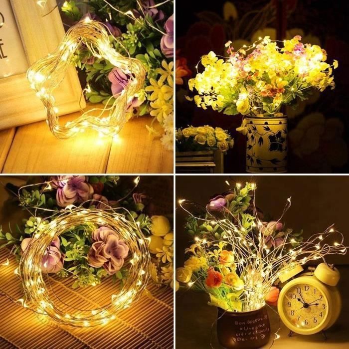 Leegoal Guirlande Lumineuse LED USB Rechargeable 2m 20 LED - Fil De Cuivre Étanche Lucioles - Déco Intérieur Extérieur Mariage Noël Fête Chambre
