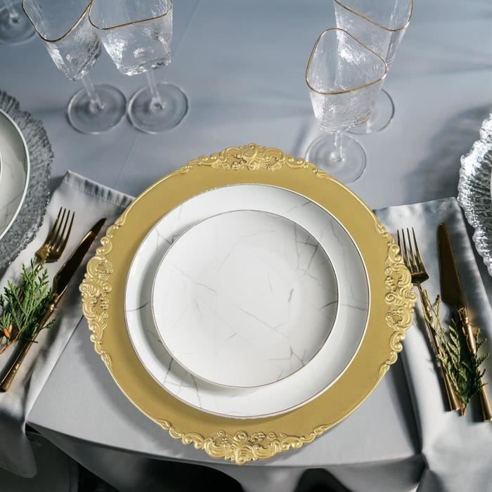 12 Assiettes De Présentation Dorées 33cm - Réutilisables Pour Fêtes Et Événements