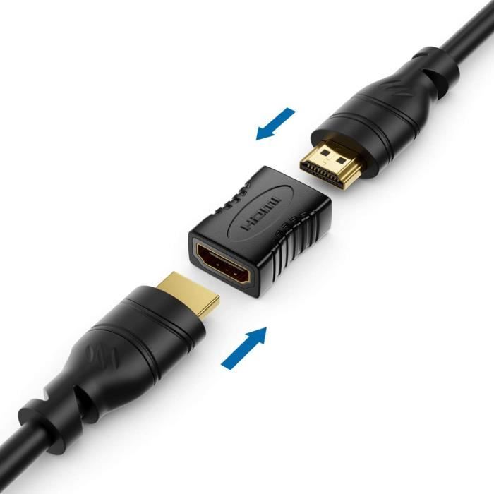 Coupleur HDMI Twozoh 8K (lot de 2), adaptateur HDMI 2.1 femelle vers  femelle, connecteur HDMI femelle 48 Gbps prise en charge de l'extension HDMI  