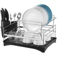 Alvorog Egouttoir à vaisselle avec Plateau,support d'ustensiles de cuisine double couche-Noir-0