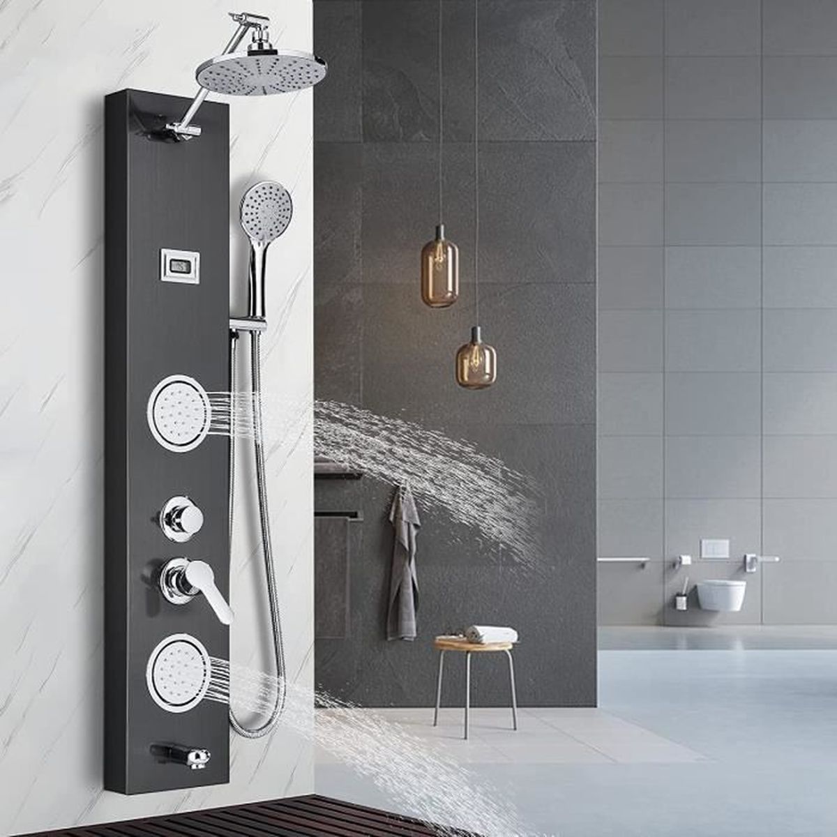 Suguword Colonne de Douche Hydromassante noir et Douchette 3 fonctions
