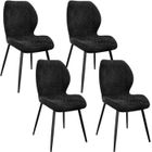 WAFTING Lot de 4 Chaises salle à manger,avec Coussin en éponge de lin, Pieds en métal et revêtement en à Motif Diamant,Noir.