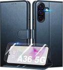Coque pour Samsung Galaxy A36 5G / A56 5G + 2 Pièces Verre Trempé,Pochette de Portefeuille Etui à Rabat - Bleu - TECHTA