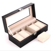 Watch display PU Leather watch box Jewelry box Gift for men / Noir élégant / 6 compartments Boîte de rangement
