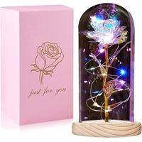 Cadeau Fete des Meres, Cadeau Femme Maman, Rose Eternelle sous Cloche, Rose Fleur Artificielle avec Lumières LED