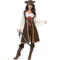 Déguisement Femme Pirate de Haute Mer - Smiffy's - Robe, Pantalon, Baudrier - Taille Unique - Marron