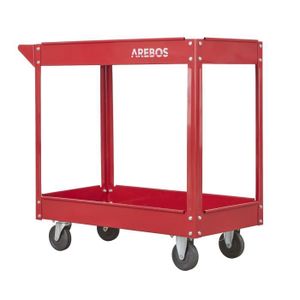 Servante - Desserte AREBOS Chariot Servante d’Atelier Chariot à Outil | 2 étages | Acier | Rouge | Large capacité de Charge Jusqu’à 100 kg