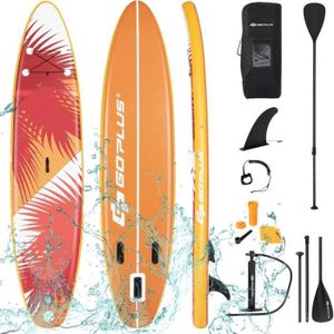 STAND UP PADDLE COSTWAY Stand Up Paddle Board Gonflable 320x76x15CM Pagaie Réglable Accessoires Complets Sac Portable Aileron Central Feuilles Rouge