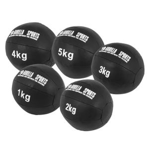 MEDECINE BALL Lot de 5 Médecine Balls en cuir Synthétique - Gorilla Sports - 1, 2, 3, 4 et 5 KG - Fitness - Noir