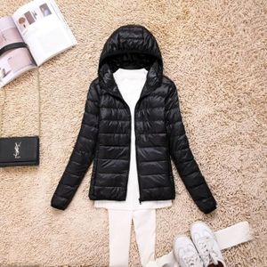 DOUDOUNE Ultra Légère Doudoune Automne Femme Down Veste à Capuche Duvet de Canard Blanc Blouson Courte Outdoor Sport Camping Noir