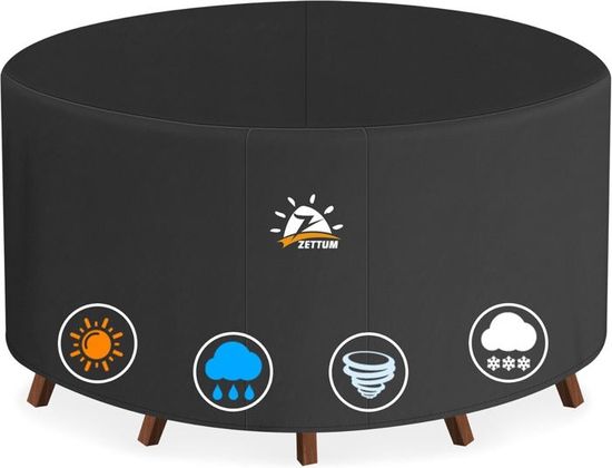 PATIO PLUS Housse Ronde Salon De Jardin 200x105cm Noir - Protection 600D Oxford Imperméable Anti-UV