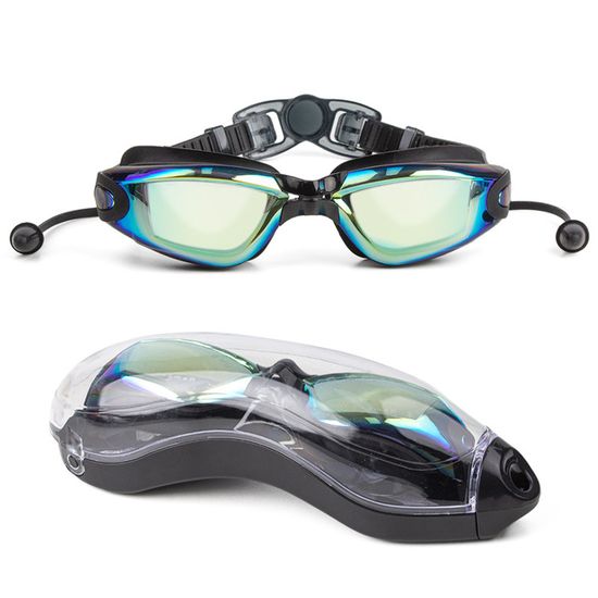 Lunettes De Natation LEXXOO – Revêtement Polarisant + UV 100% – Anti-buée – Étanche – Système à Bouton-pression – Grand Champ De Vision – Vert/noir – Avec Boîte De Rangement