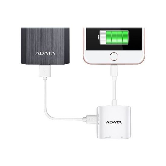 ADATA AI910 Lightning Card Reader Plus Three-Way Share Lecteur de carte (SDHC, microSDHC, SDXC, microSDXC) Lightning-USB 2.0