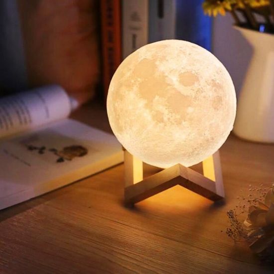3D Lampe de Lune d'Impression - 2 couleurs - Interrupteur tactile - Rechargeable - 15 cm