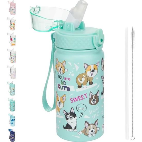 Gourde Isotherme Pour Enfants 355 Ml Avec Paille - Acier Inoxydable 18/8, Double Paroi, étanche - Design Motivant, Sans BPA