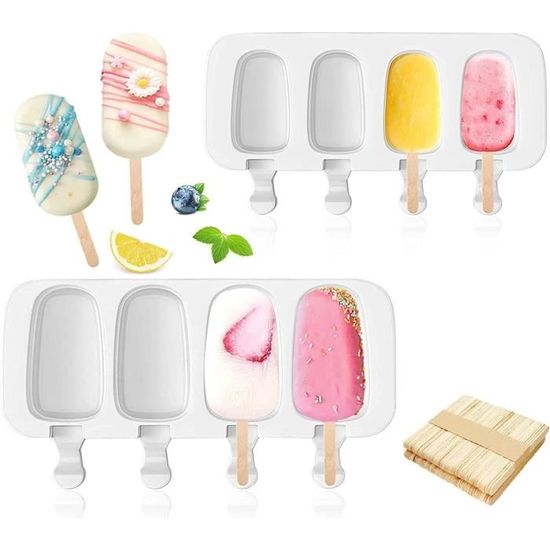 Moule Glace Silicone Batonnet Lot 8 Moules à Glace Silicone Vordpe - Bâtonnets Réutilisables - Couvercles Anti-Fuites - 15 Cm Bâtonnets Glace Réutilisables