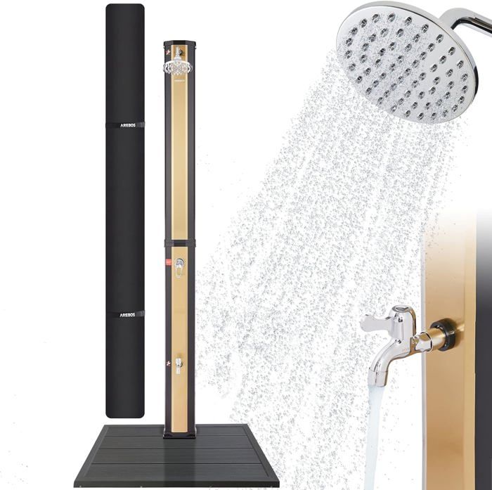 AREBOS Douche Solaire 35 L | avec douchette & thermomètre | température de l'eau jusqu'à 60°C Douche de Piscine Camping
