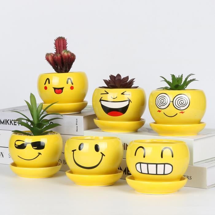 Mini-pot expression de smiley poupée pot bureau écologique bouteille petit pot plante lot de 6 pcs