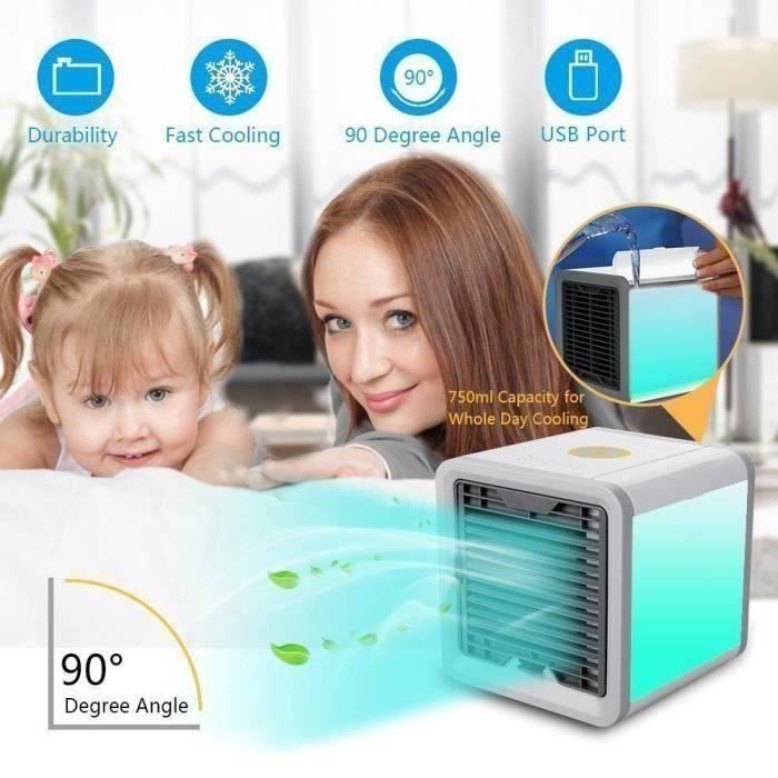 Climatiseur Mobile Silencieux Mini Ventilateur USB Portable Humidificateur Purificateur 7 Couleurs pour Maison Bureau