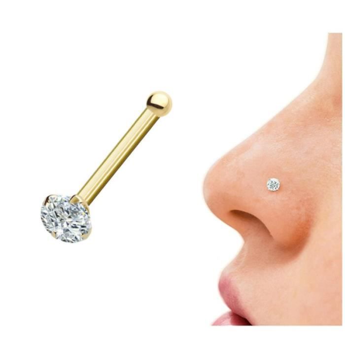 Bijou Pierre Précieuse Piercing Épingle De Nez En Or 14 carats Massif Avec Diamant Véritable 1.4mm